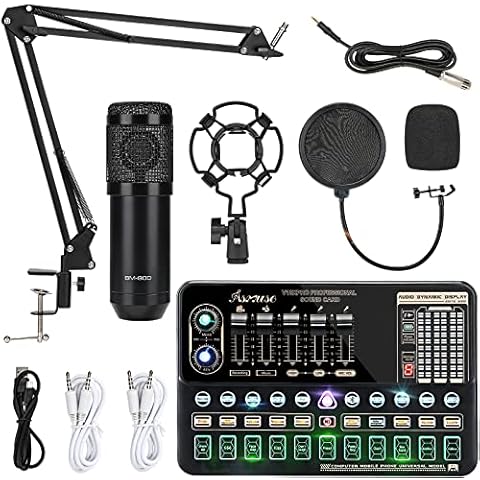 Asmuse Condenser Microphone Bundle BM-800 Streaming Equipment Mic Kit with Live Sound Card, Adjustable Mic Stand and Metal Shock Mount Podcast Microphone Kit for Recording/Broadcasting/Streaming Cover