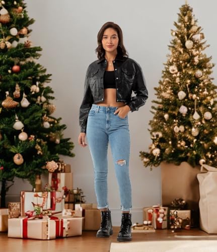 CHIGUO Women Faux Leather Cropped Jacket Trendy Moto Biker Short Jacket Fashion PU Coat Party Jacket4