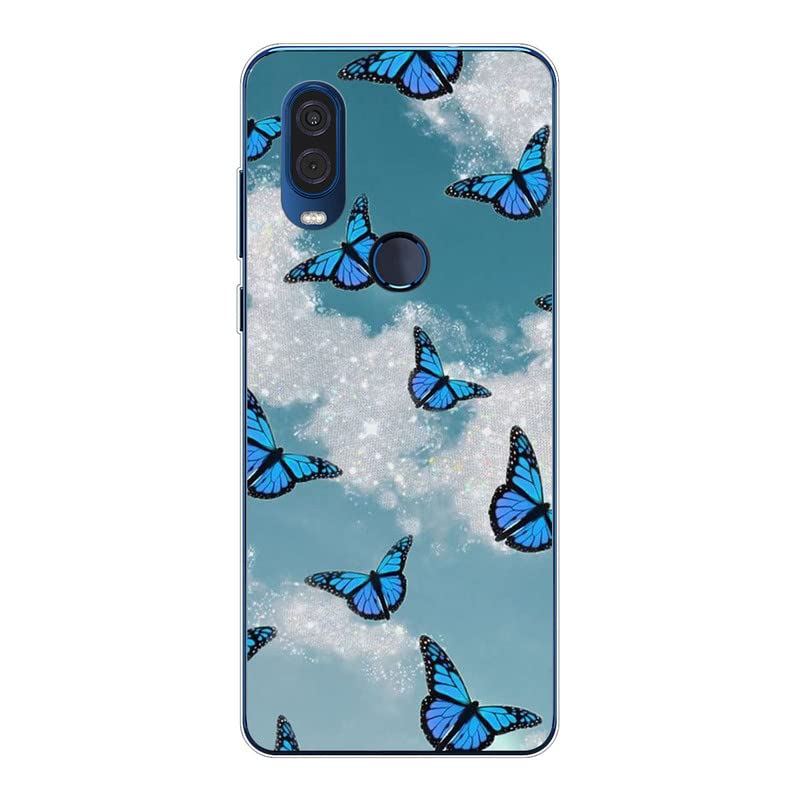 KARTXITAI Funda Silicone Case Compatible con Motorola One Vision, Carcasa de Silicona Cover, Gel Flexible,Regalo Original - Mariposa Azul