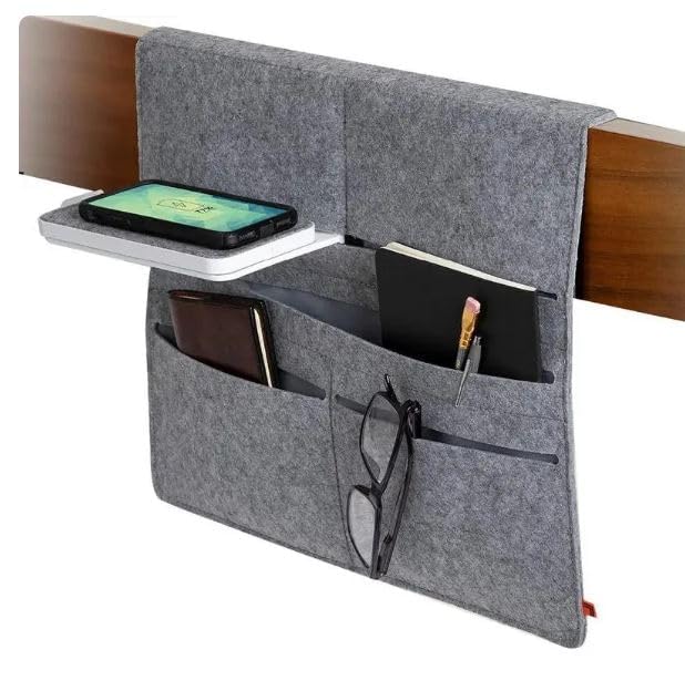 Wireless Qi-Charging Bedside Caddy Organiser with 5 Pockets, Grey Felt, Phone Shelf, 40x47 cm-picture-28