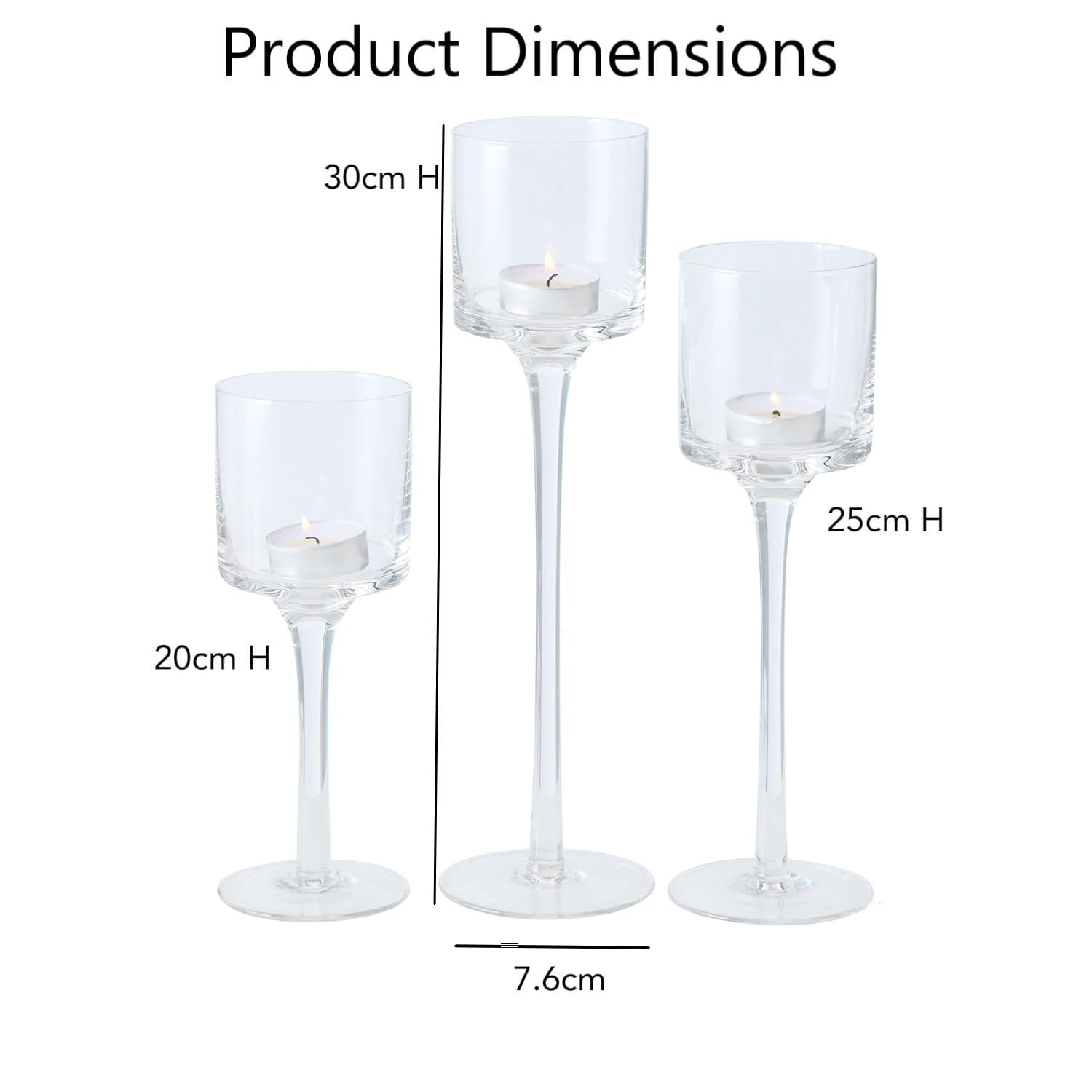 Glass Candle Holders - Set of 3 for Table Centerpiece -3