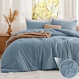 Bedsure Queen Comforter Set Mineral Blue, Soft Prewashed Queen Size Bedding, Quilted Comforter with Clover Design, Down Alternative Comforter for All Seasons, 3 Pieces Bed Set with 2 Pillow Shams