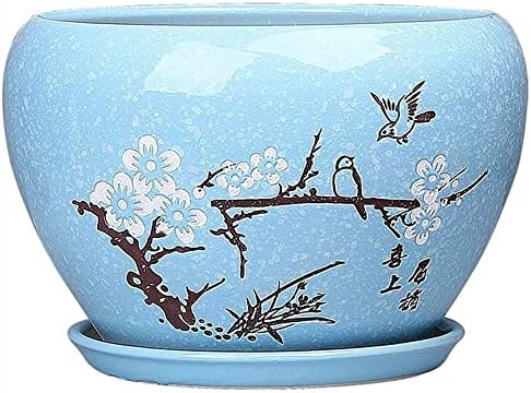Vintage Ceramic Round Flower Planters Succulent Herbs Cactus Planters Pot Flower Pots Small To Medium Sized with Saucers For Home Balcony Office Indoor Outdoor