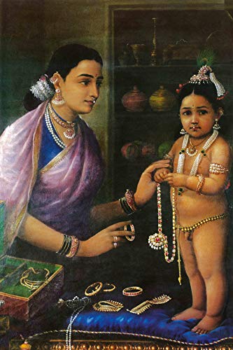 Yashoda Adoring Krishna (Unframed Canvas Prints) -Raja Ravi Varma Paintings-24"X16"
