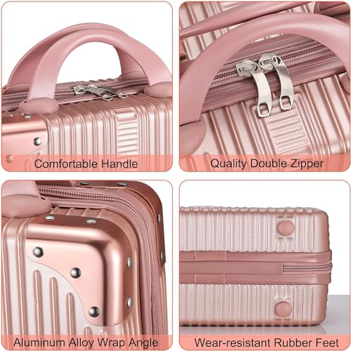 Image of Mini Hard Shell Hard Travel Luggage Makeup Case Small Portable Carrying Case Suitcase Organizer Makeup Storage Box for Women (B-Rose-Gold)