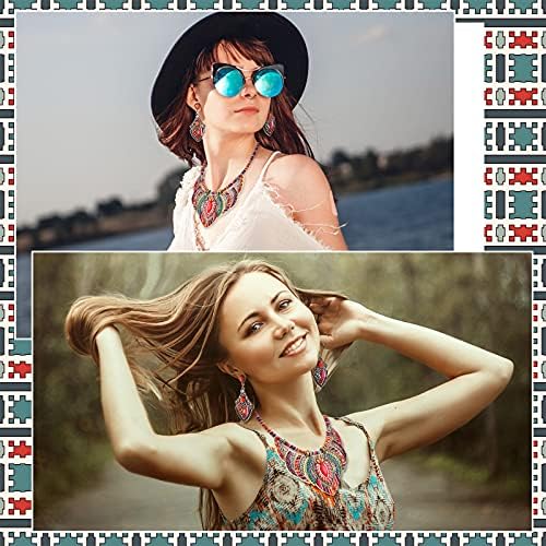 Junkin 2 Pieces African Jewelry Sets for Women Colorful Necklace Earring Set Costume Jewelry Boho Vintage Statement Choker Ethnic Style Bohemian Chunky Collar African Beaded Necklaces Dangle Earrings
