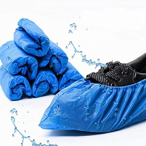 Buself Shoe Covers Disposable -100 Pack (50 Pairs) Disposable Shoe & Boot Covers Waterproof Slip Resistant Non Slip, Durable Boot&Shoes Cover, One Size Fits All (Clear Blue) (CPE Plastic)