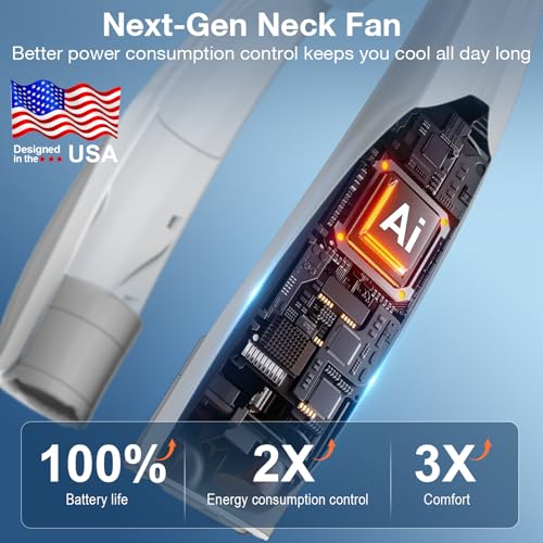 Image of Hionly AI Neck Fan, 6 Speeds Adjustable Portable Personal Fan Rechargeable, 6000 mAh Battery Faster Cooling Wearable, Ultra Quiet for Home, Office, Travel, Outdoor