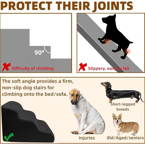 Breiter Hundetreppe Schwarz 5 Stufen 62cm hoch für Kleine Hunde, Hochdichtem Schaumstoff Haustiertreppe, Waschbarem Bezug und Rutschfestem Boden