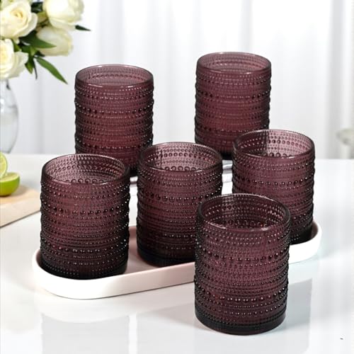 Image of Kookee Jupiter Vintage Hobnail Bubble Glass Whiskey Glasses Set of 6 | Old Fashioned Cocktail Tumblers for Bourbon & Scotch | Textured Barware | 300ml (11759)
