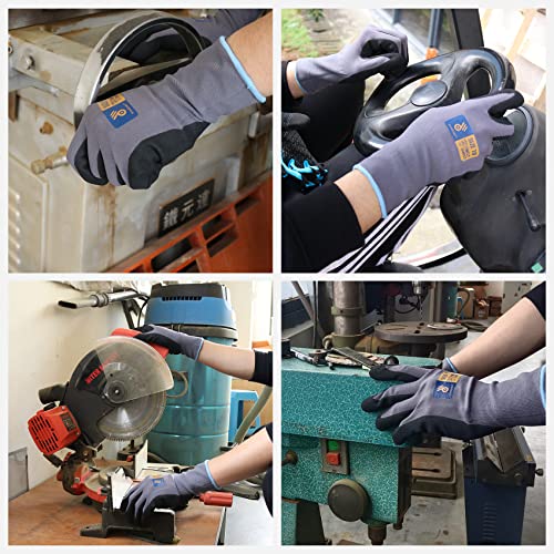 Image of HANDLANDY 6 Pairs Safety Work Gloves with MicroFoam Nitrile Coated - Breathable Nylon Gloves with Grip for Men & Women