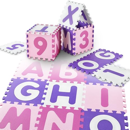 Juskys Kinder Puzzlematte Juna 36 Teile mit Buchstaben A-Z & Zahlen 0-9 -...