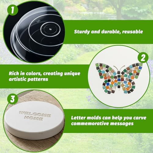 U0U 5PCS Stepping Stone Kit Includes Round Cement Molds, Mosaic Tiles and Carving Tools,DIY Garden Stepping Stone kit for Kids,Family,Outdoor Walkways Pavement Decoration (transparent/5pcs, 10inch) - 2