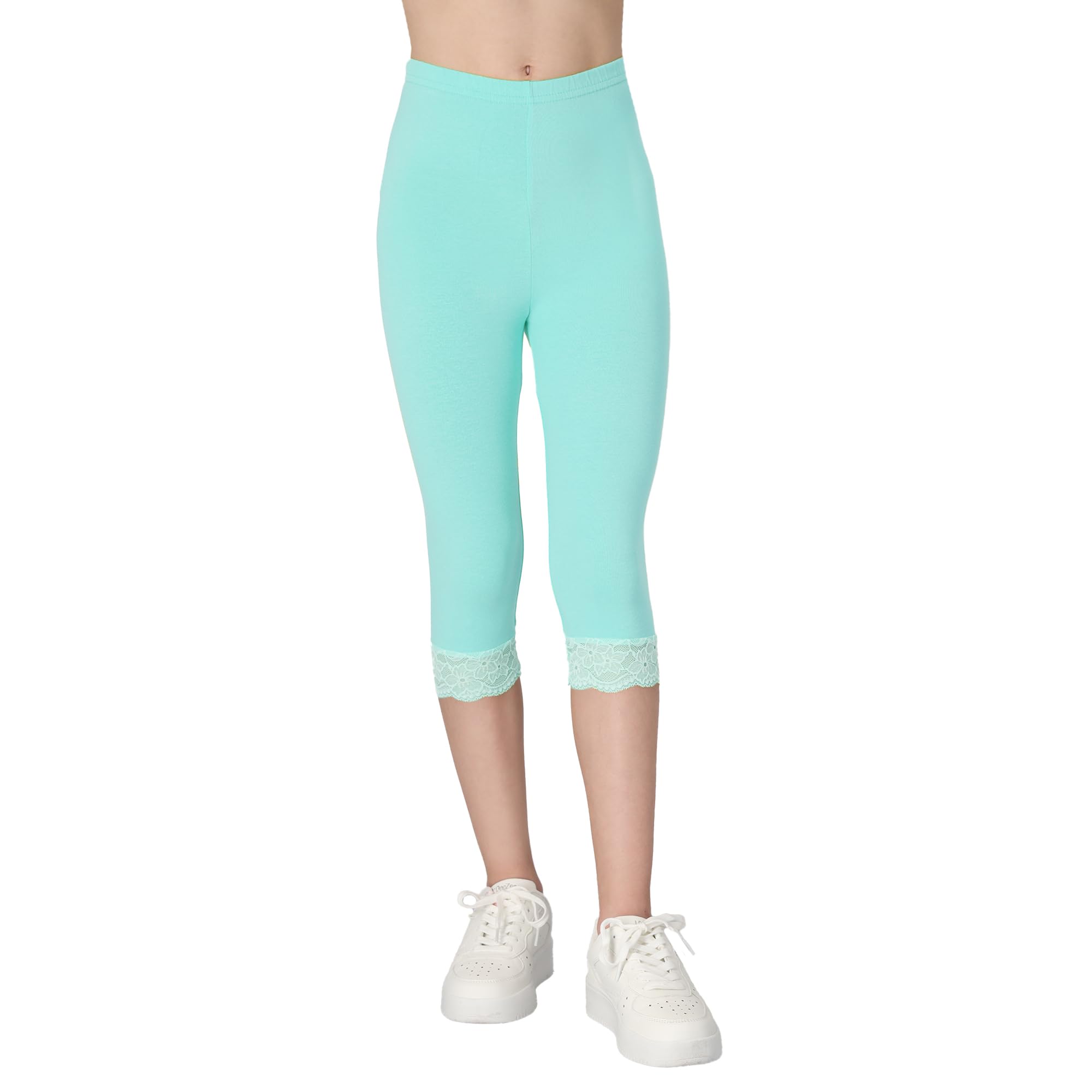 FUTURO FASHION Leggings Pirata para Niña de Algodón con Encaje Suaves y Elásticos Ropa Infantil de Verano Tallas 116 a 158