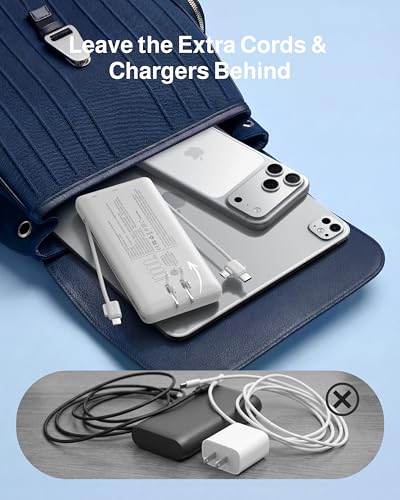 Image of charmast Power Bank 10000mAh Portable Charger with AC Plug and Built-in Cables for iOS and Type-C - Compact Battery Pack Travel Essentials External Phone Charger for iPhone 17 16 15 14, Samsung, iPad
