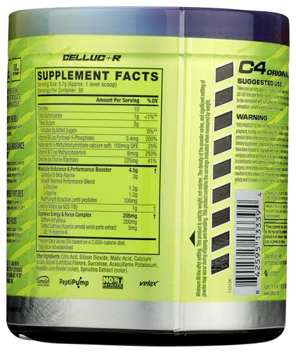 Image of C4 Original Pre Workout Powder Sugar Free for Men & Women 200mg Caffeine + CarnoSyn Beta-Alanine + Creatine + AI Peptides - Rainbow Blast, 30 Servings