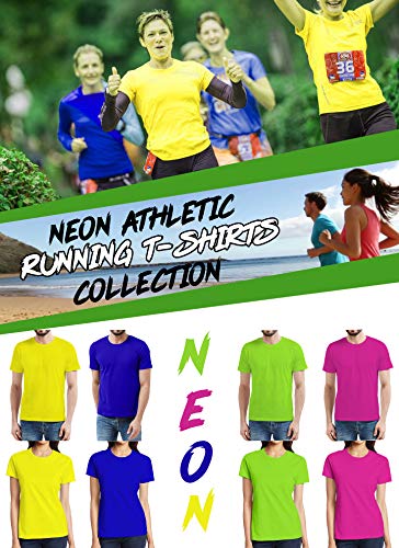 Miracle TM Neon Color High Visibility Athletic Sport Shirt - Mens Adult Blue Wicking Running T Shirt (XL) - Thumbnail 7