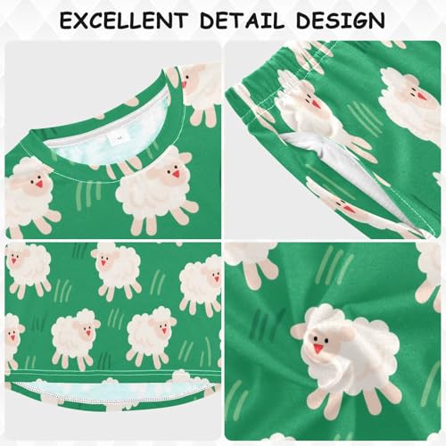 Little Sheep Green Soft Pajama Set for All Seasons,Breathable Pjs Long Sleeve Sleepwear,Comfy Loungewear 2 Piece Underwear Set 8T3