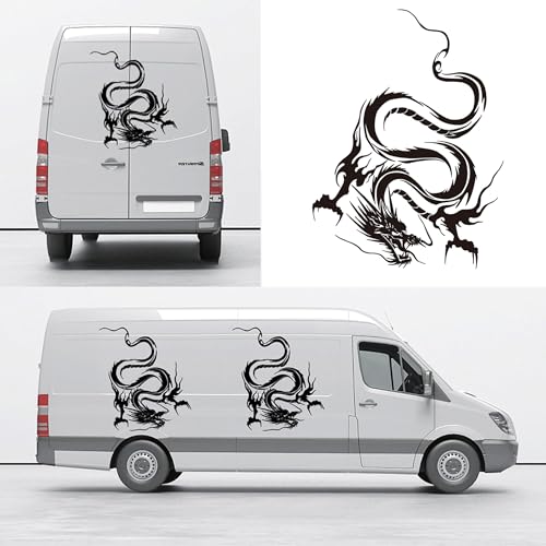 Image of Dragon Graphic Car Hood Sticker Self-Adhesive Vinyl Graphics Decals 19.69'' x 14.57'', Black, Right