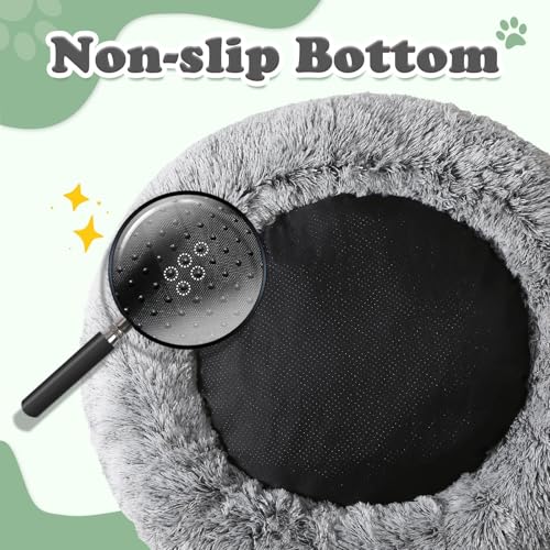 Image of JOLLYVOGUE Calming Donut Dog Bed & Cat Bed, Fluffy Faux Fur Plush Dog Cuddler Bed, Anti-Anxiety Dog Round Bed, Washable Warming Cozy Soft Dog Cat Cushion Bed for Small Dogs and Cats (20 inch)