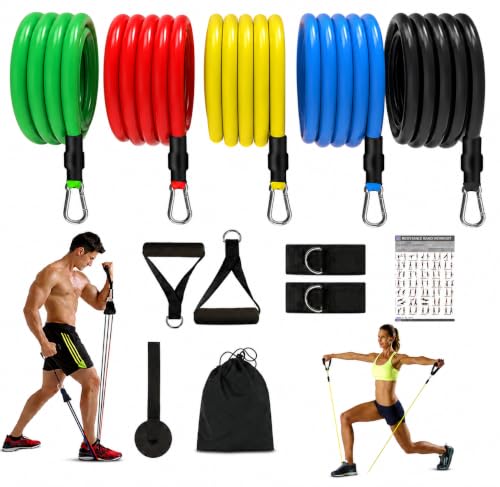 Image of Resistance Bands Set for Exercise & Workout, 5 Stackable Resistance Tube Bands with Handles, Door Anchor & Ankle Straps, Carry Bag, Home Gym Equipment for Men & Women (Multicolor) (R Bands Set)