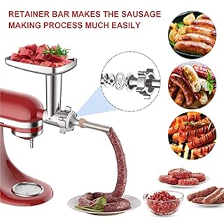 Metal Meat Grinder Attachment for KitchenAid Stand Mixer, Meat Grinder for Kitchen Aid Includes 4 Grinding Plates, 3 Sausage Stuffer Tubes, 2 Grinding Blades, Food Grinder Attachment for KitchenAid
