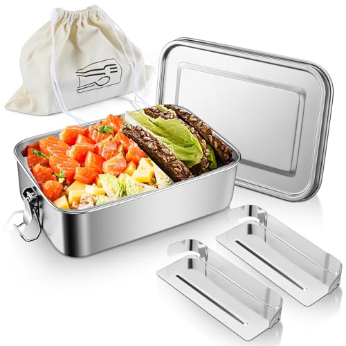 Joyfair Lunch Box, Stainless Steel Bento Box with Bag, Metal Compartment Lunch Food Storage Containers for Adults and Kids, Lockable Clips & Removable Divider, Leak Proof & Dishwasher Safe, 850ml Joyfair Lunch Box, Stainless Steel Bento Box with Bag, Metal Compartment Lunch Food Storage Containers for Adults and Kids, Lockable Clips & Removable Divider, Leak Proof & Dishwasher Safe, 850ml