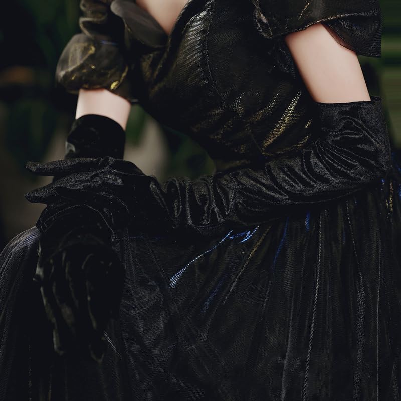 Long Black Velvet Evening and Opera Length Satin Formal Gloves,Special Occasion, Elbow Length2