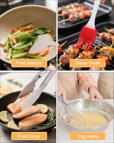 Küchenhelfer Set(Erdgelb),15 Stück Kochutensilien Kochgeschirr,Kochlöffel Set Silikon,Hitzebeständiger Antihaft Kochset mit Utensilienhalter,Spülmaschinenfest