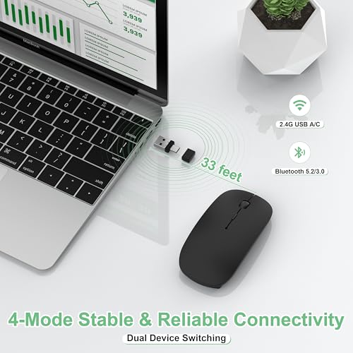 Image of Gizdot-S1 Bluetooth Mouse for Laptop /MacBook Air /Pro & iPad, Wireless Rechargeable Mouse with Type-C, Slim Mouse Jiggler for iMac, 4 Connection Modes, Silent Click, 1600 DPI Compatible Mac OS /Windows