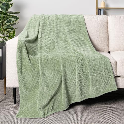 PAVILIA Soft Fleece Light Green Throw Blanket for Couch, Lightweight