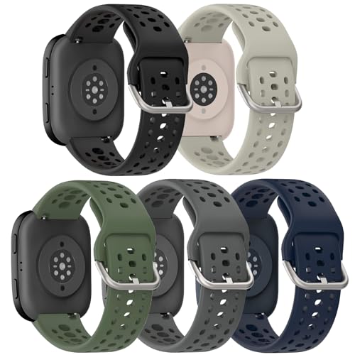 ZOCOVIN 5Pack Silicone Watch Band for Amazfit Bip 6/ Bip 5 Soft Sport Breathable Replacement Wristband Strap for Amazfit GTR 4/3 Pro/3/2/2e/47mm Men Women