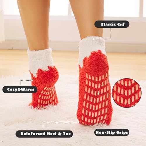 6 Pairs Womens Fuzzy Socks with Grips Non Slip Slipper Fluffy Socks Gifts for Women (6 pairs/color #5)2