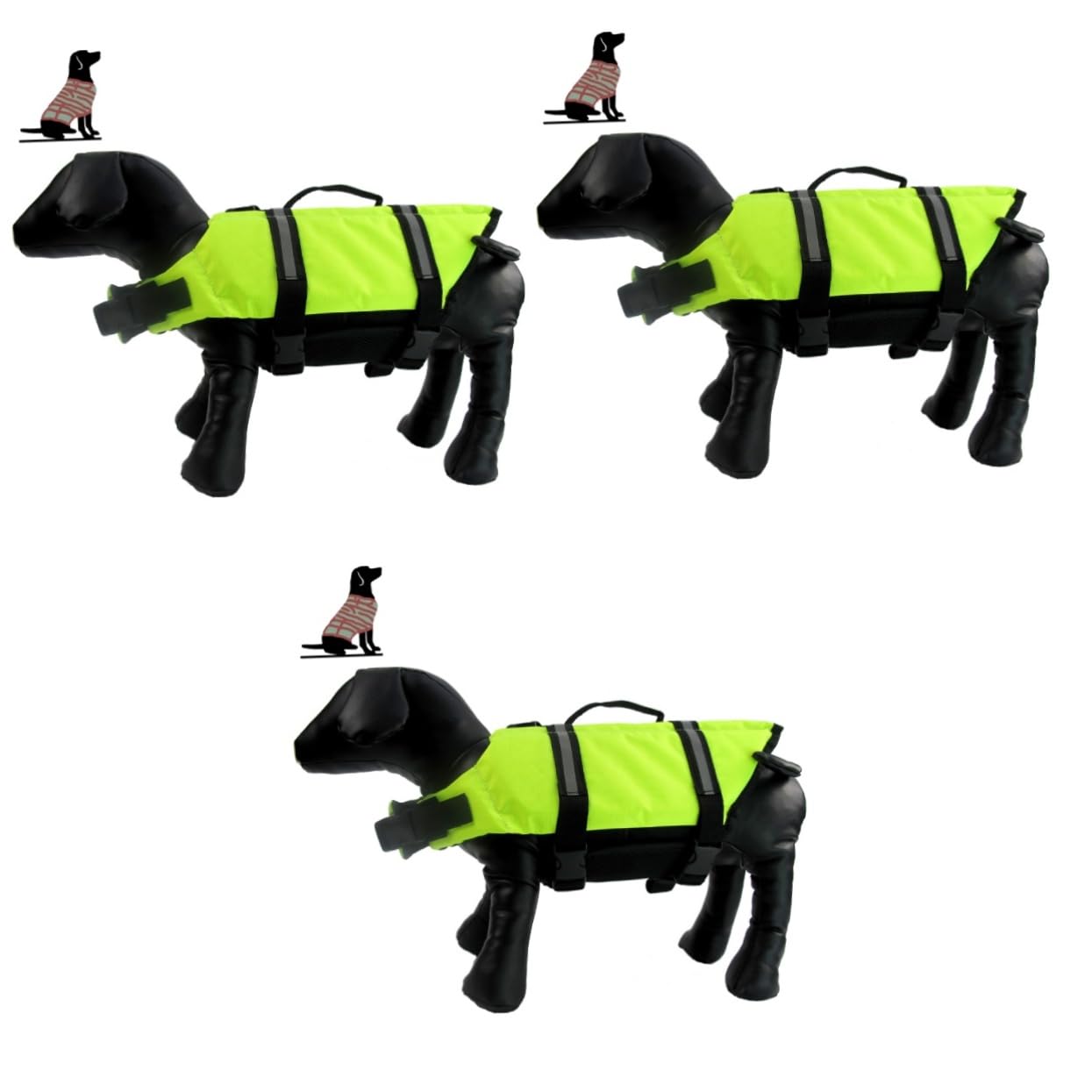 HANABASS 3pezzi Giubbotto Salvagente Riflettente Per Cani Di Piccola Taglia Xs Giacca Verde Per Nuoto e Attività All Aperto Comoda e Pratica Con Maniglie e Chiusura Rapida
