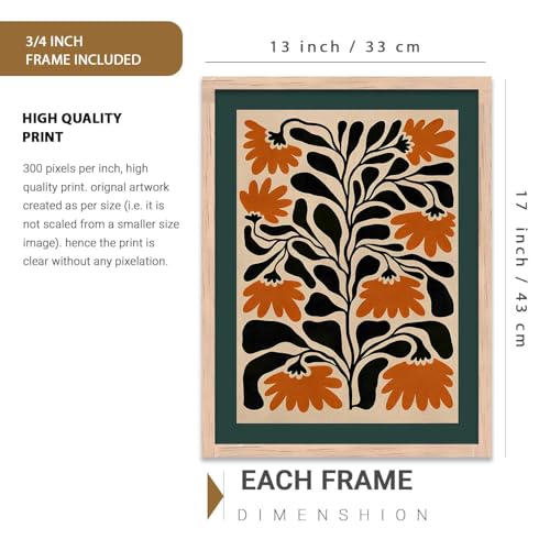 Image of kotart Aesthetic Floral Art Home Decoration | Boho Floral Paintings With Frame For Living Room Bed Room Hotel Wall Decor Digital Reprint Set of 3 (13X17 inch)