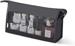 Necessaire Feminina para Viagem com Bolso Interno e Tela – Grande, Espaçosa e Ideal para Cosméticos, Higiene, Shampoo e Perfumes (Preta)