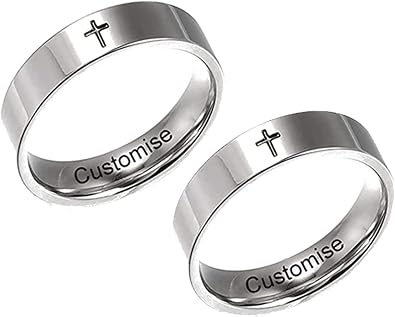 YUOTO Customized Stainless Steel Cross Ring,Christian Jesus Christ Lord Ring Prayer for Men and Women,Easter Gift,Baptism Ring,Faith Ring for Her and Him Engraved Name,Personalized Faith Gift