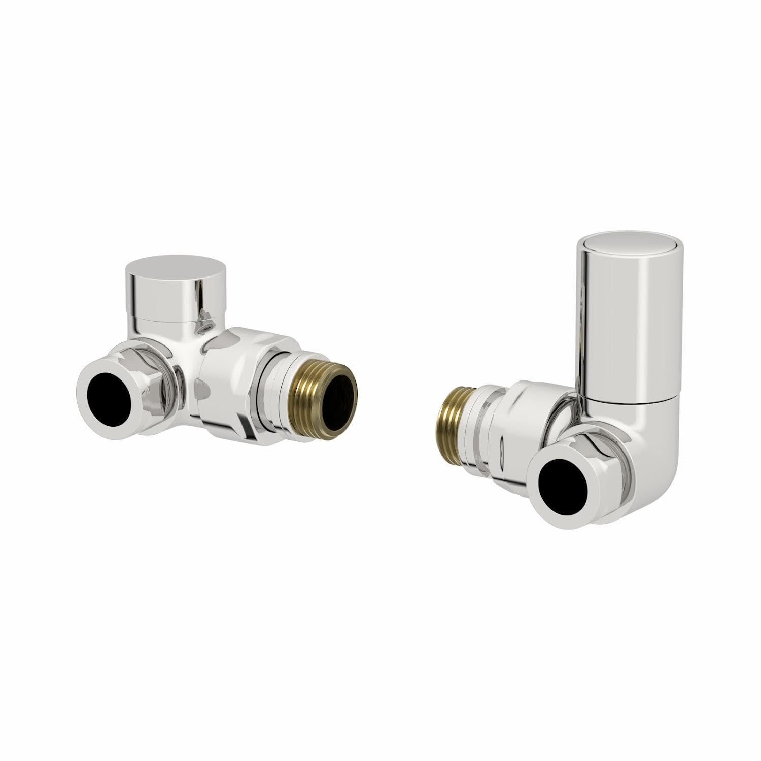 Duratherm Chrome Duratherm® Manual Corner Towel Radiator Valve Set, 15Mm Central Heating Valves For Radiators, Round Polished