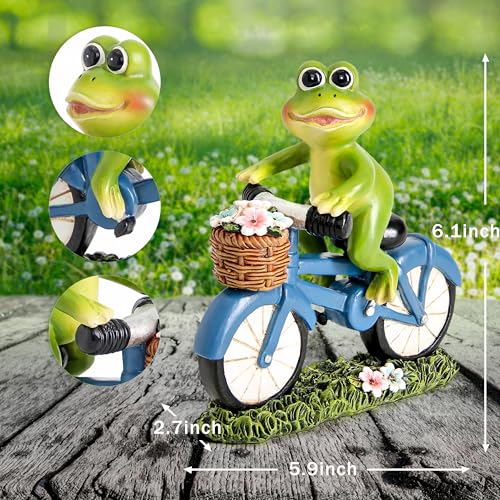Smadeer Garden Statues Outdoor Frog Decor Cute Frog Ride Bike Decorations for Outside Home Decor Frogs Figurines Gifts for Patio Yard Lawn Gardening Gift for Women (Green) - Image 3