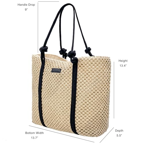 Image of Straw Bags for Women Crochet Beach Tote Bag vacation handbags Large Woven Shoulder Bag for Summer Holiday
