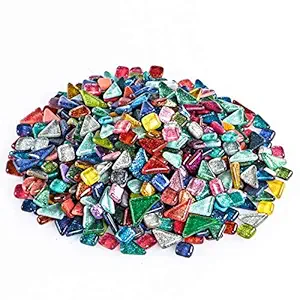 MDLUU 2 Pound Decorative Mosaic Tiles, Assorted Colors Mosaic Pieces, Glitter Glass Mosaic with Storage Jar, Mosaic Supplies for DIY Arts, Craft Project (Irregular Shape)