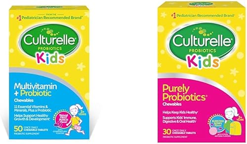 Culturelle Multivitamínico masticable completo + probiótico para niños y niños, probiótico diario masticable para niños