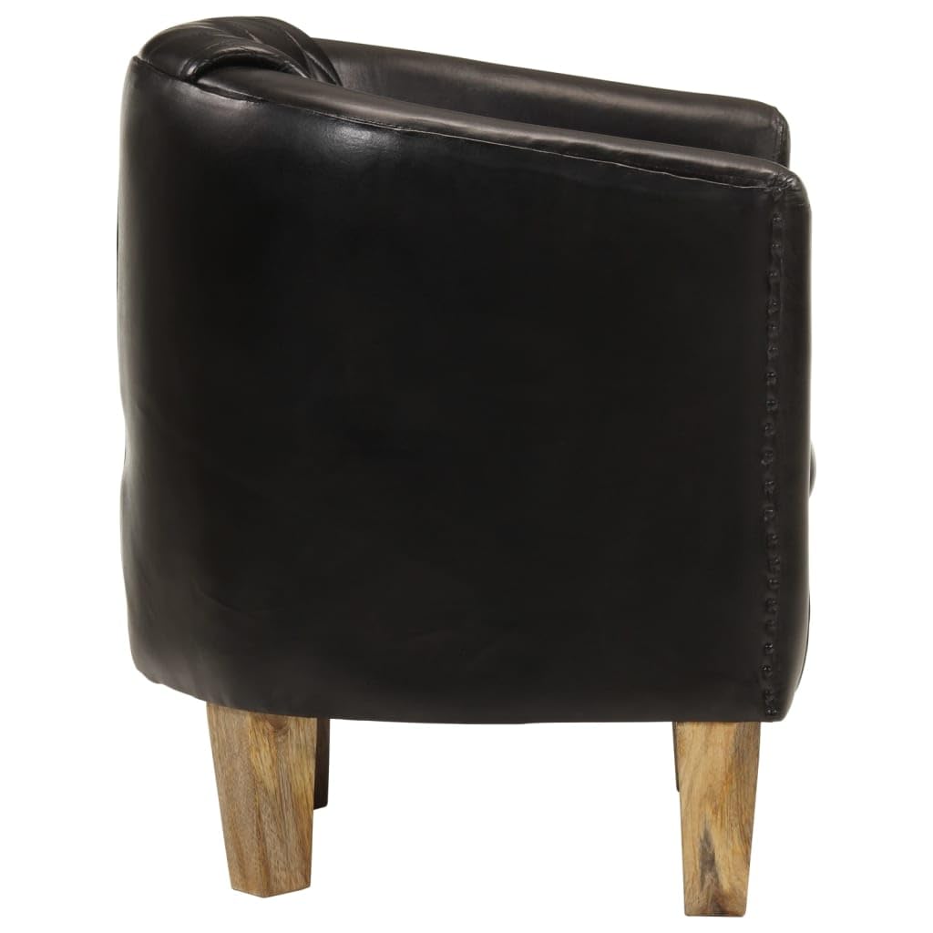 vidaXL Fauteuil Cabriolet, Chaise de Relaxation, Siège avec Accoudoirs Rembourrés, Canapé de Salon Salle de Séjour, Noir Cuir Véritable