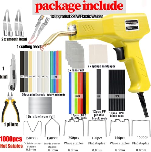 220W Plastic Welder,2 in 1 Plastic Welding Kit 1000PCS Hot Staples Plastic Repair Kit With 100PCS Plastic Welding Rods Car Bumper Repair Kit for Most Plastic Repair