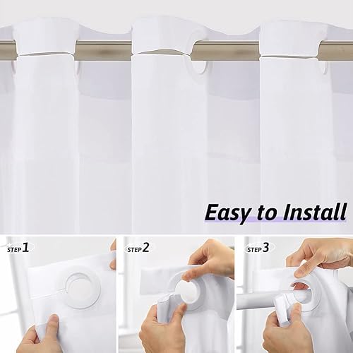 Miniatura 2 de Furlinic Cortina de ducha extra larga sin gancho, cortinas de baño de tela de poliéster con ventana superior de malla, impermeable y lavable a