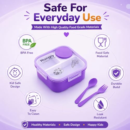 Image of Premium Insulated Lunch Box for Office & School | Leakproof Tiffin Box with Airtight Lid | Food Grade BPA Free Container | Keeps Food Fresh Hot & Cold | Portable Lunch Box for Men Women (Purple)