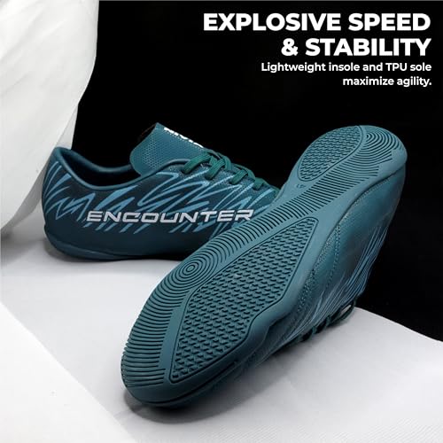 Image of Nivia Encounter 11.0 Futsal Shoes for Men, Indoor Football Shoes with Non-Marking Rubber Sole, Durable Synthetic Upper, Cushioned Insole, Enhanced Grip & Control for Training and Match Play