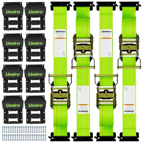 UTV Wheel Chock Tie-Down Kit, 4-Pack 2" x 10' E Track Ratchet Straps, 4,500lb Break Strength, Heavy Duty Trailer Tire Straps for SXS, UTV, ATV, Lawn Mower (Neon Green, 4pack)