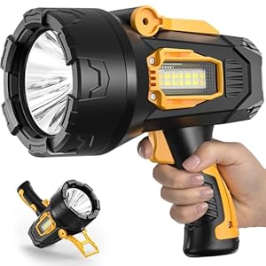 LBE Rechargeable Spotlight, Super Bright 99,000 Lumens Led Flashlight Handheld Spot Lights Outdoor with Cob Light, 10000ɱAh Long Lasting Large Spotlight for Hunting Boating Camping
