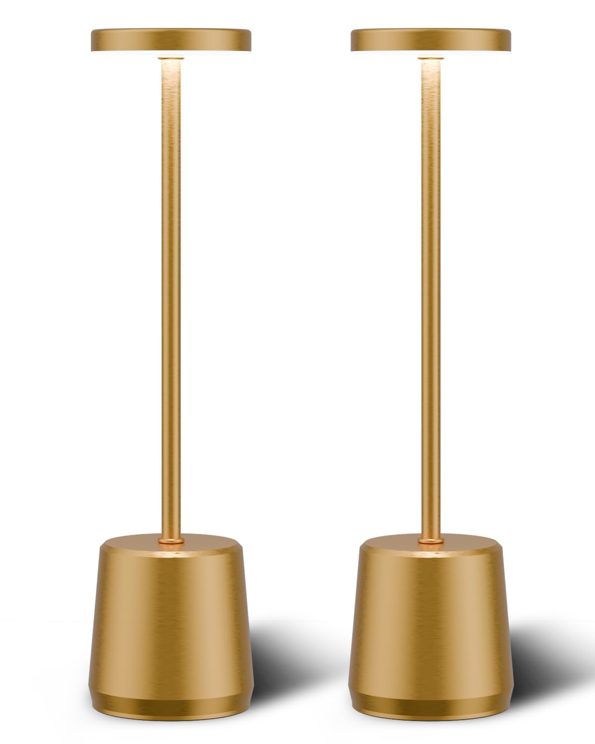 2 Pack Cordless Table Lamp, Rechargeable Battery Operated Lamp 5200mAh, 3 Colors Stepless Dimming, Portable LED Desk Lamp for Restaurant/Bedroom/Patio/Bars/Outdoor/Camping - Gold